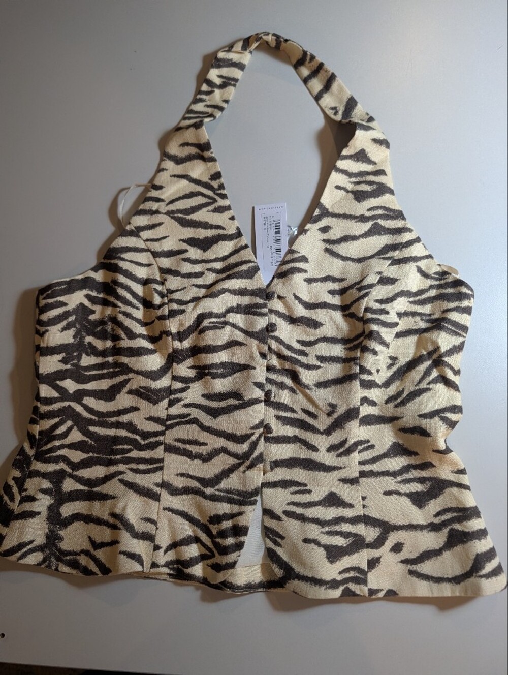 Nasty Gal Woman's Size 8 Beige Tiger-Print Halter Women's Top NWT